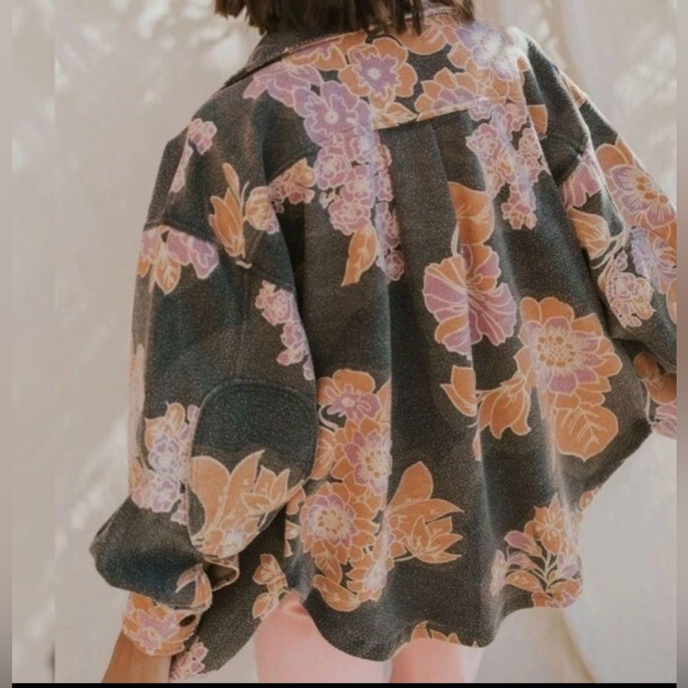 Free People Printed Floral Ruby Shacket/Jacket in Charcoal Small NWT - Picture 4 of 12